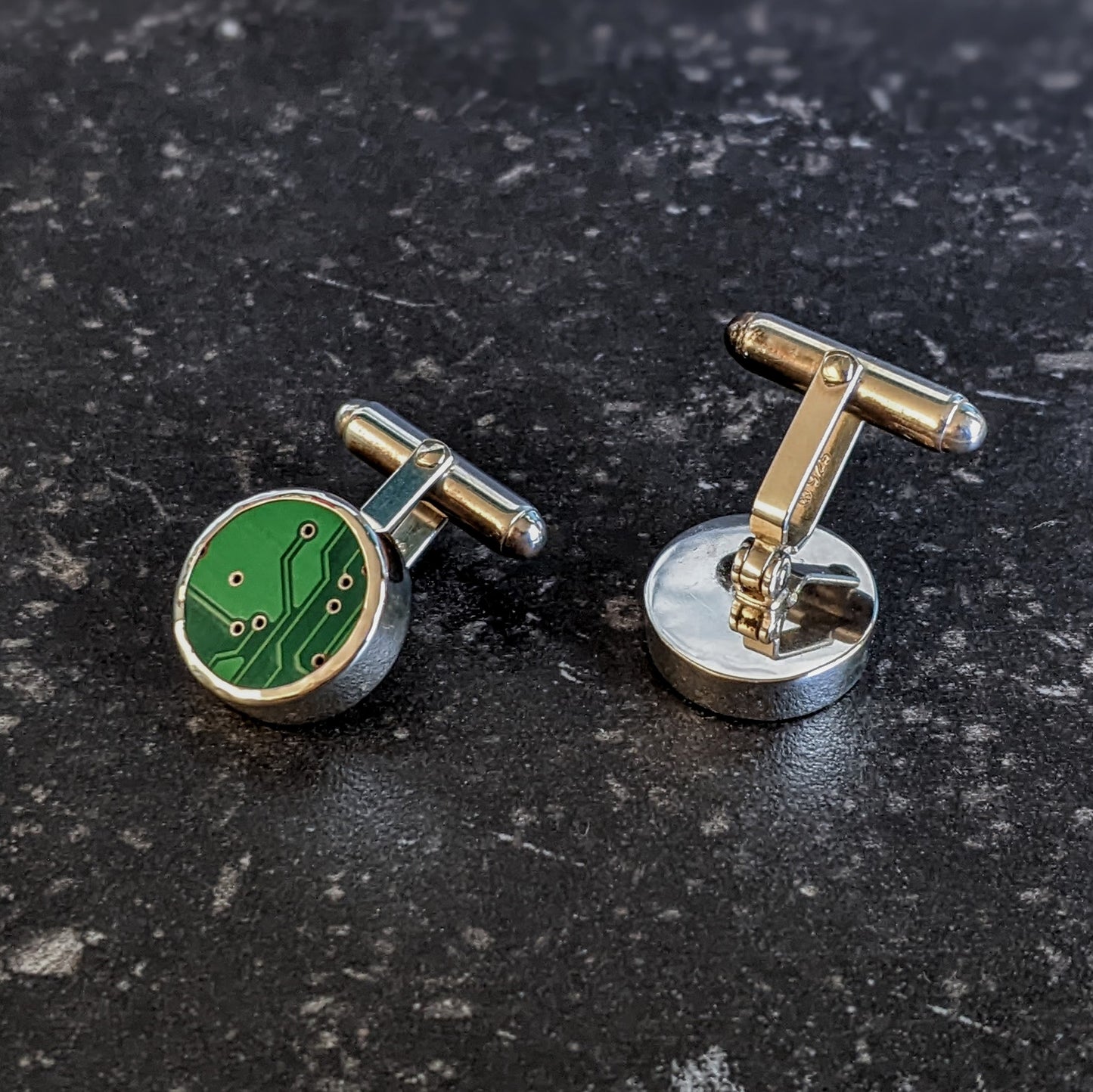 Sterling Silver Dark Green Circuit Board Cufflinks