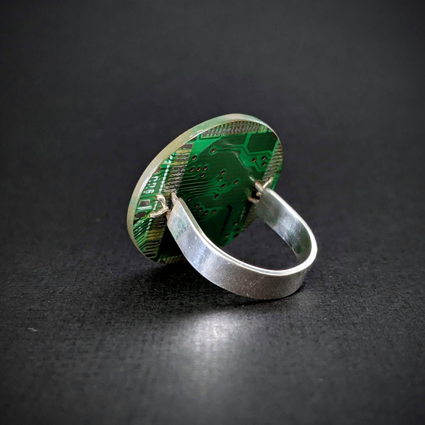Sterling Silver Dark Green Circuit Board Ring