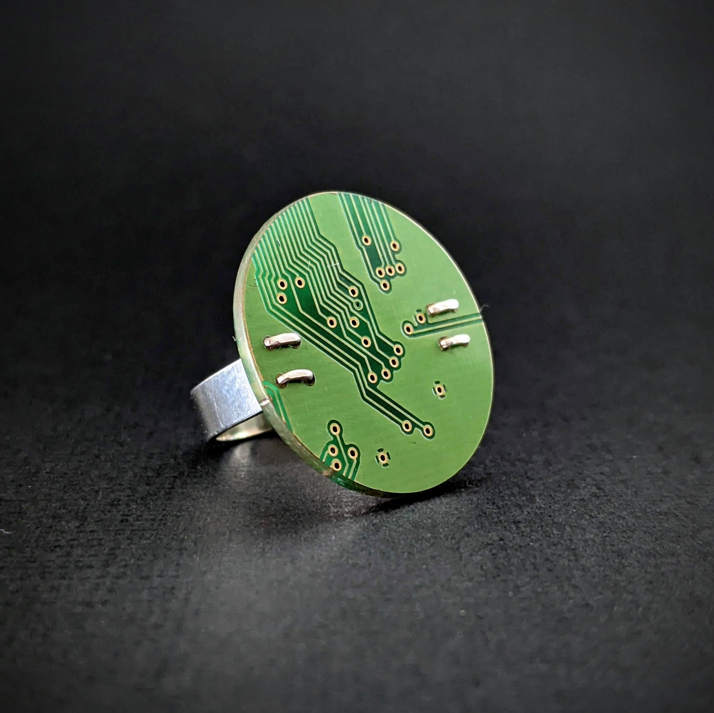 Sterling Silver Dark Green Circuit Board Ring