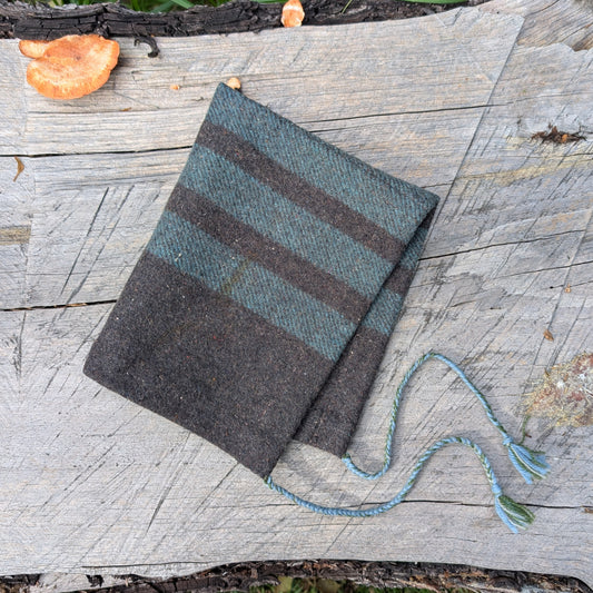 Hand-Sewn Grey-Green Heavy Wool Hood with Ties