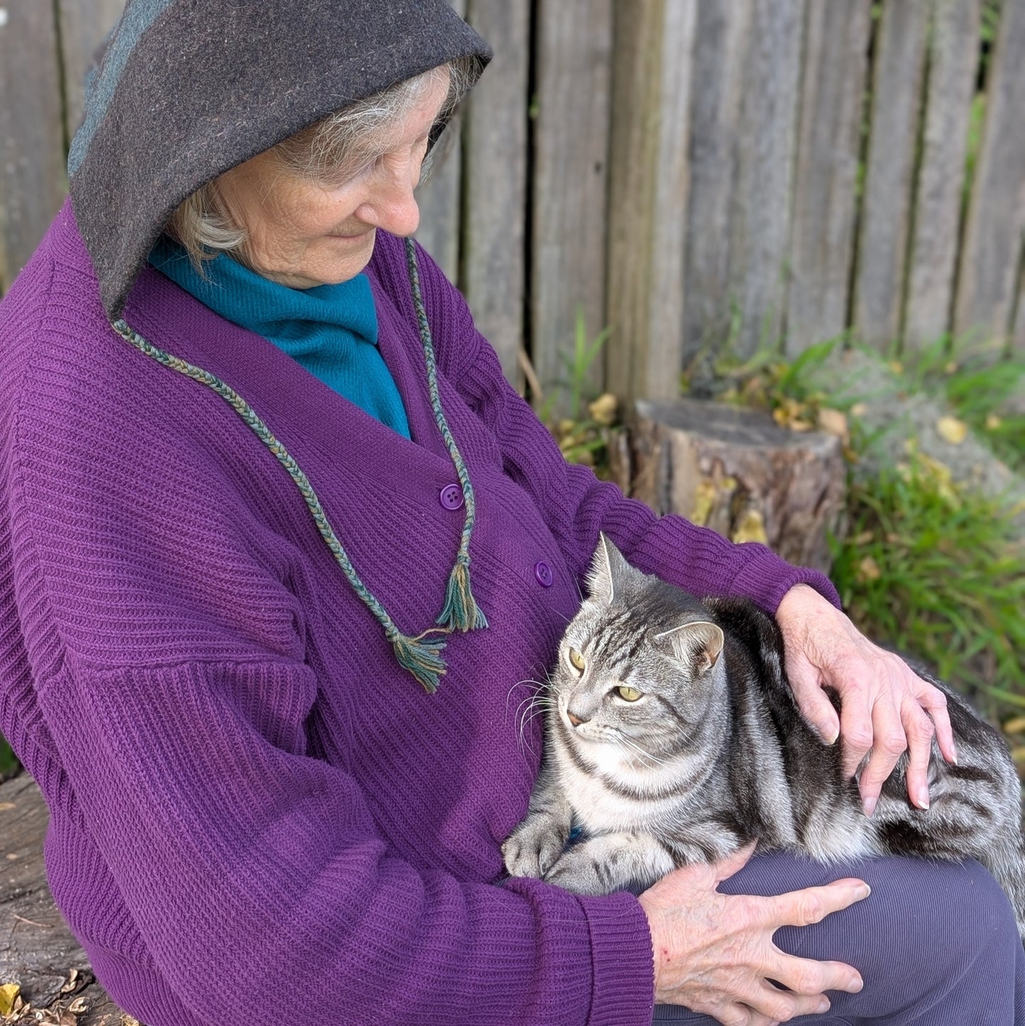 Hand-Sewn Grey-Green Heavy Wool Hood with Ties