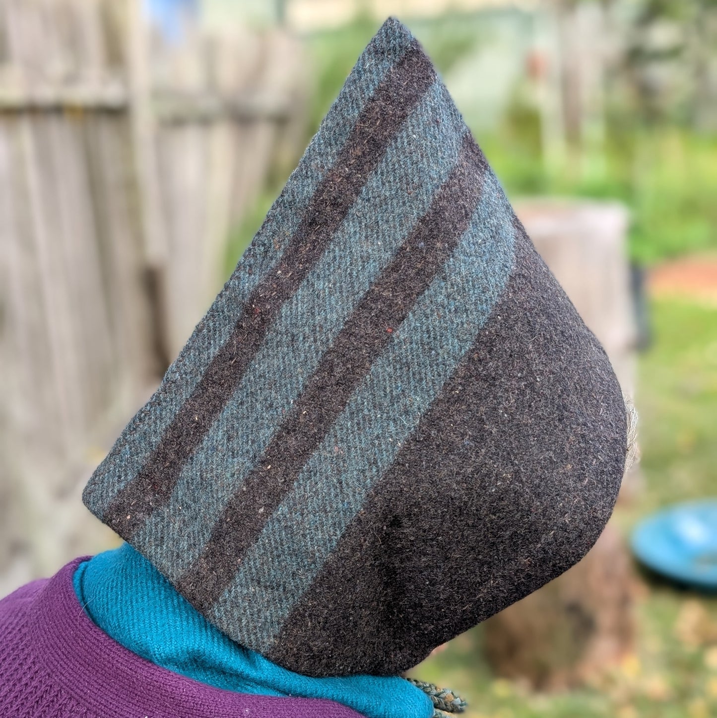 Hand-Sewn Grey-Green Heavy Wool Hood with Ties